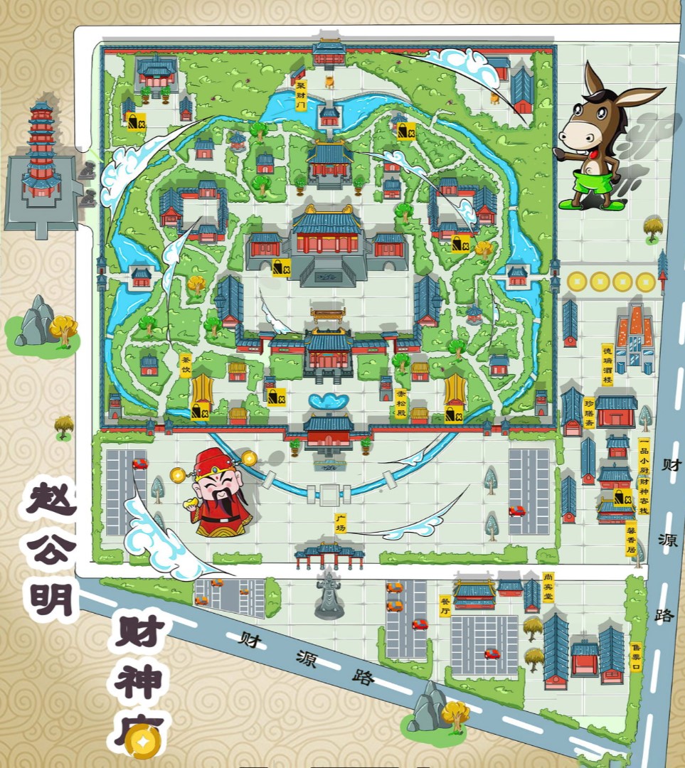 桦南寺庙类手绘地图